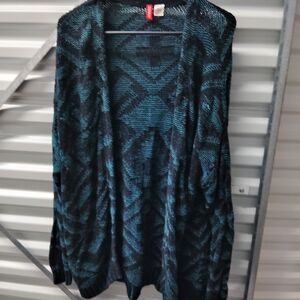 H&M Teal and Black Patterned Cardigan